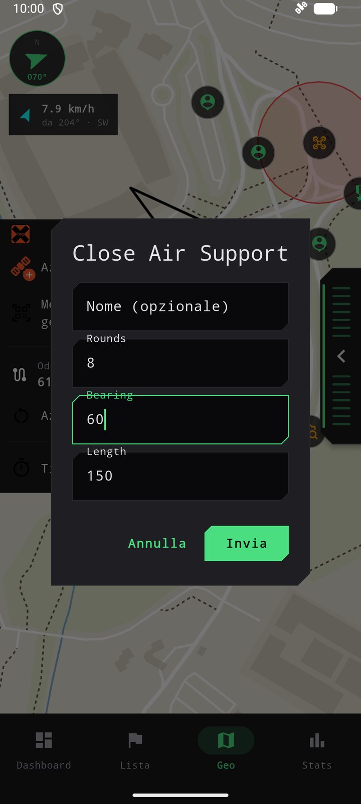 La scheda del supporto aereo con colpi, direzione e lunghezza
