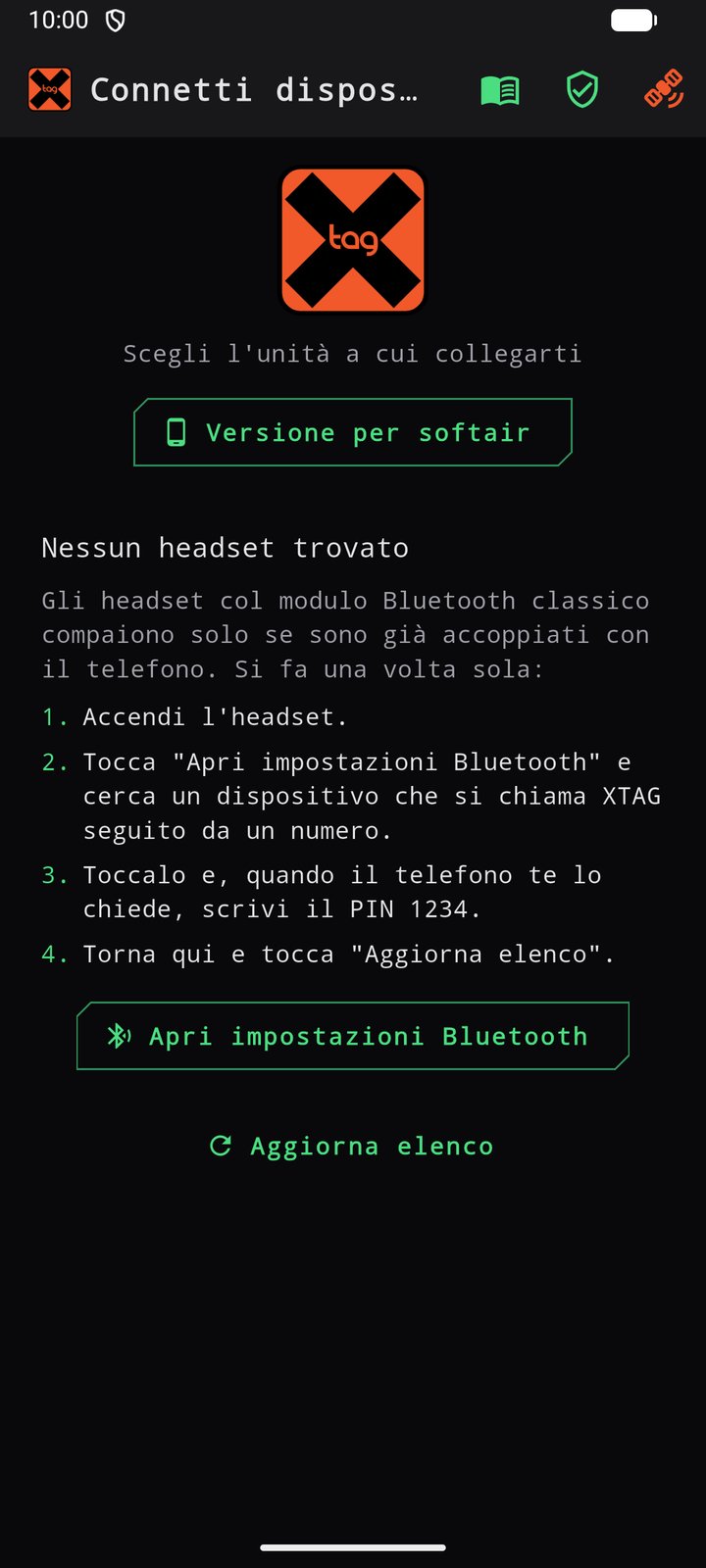 X-TaG Link senza nessun headset accoppiato, con i passi per accoppiarlo