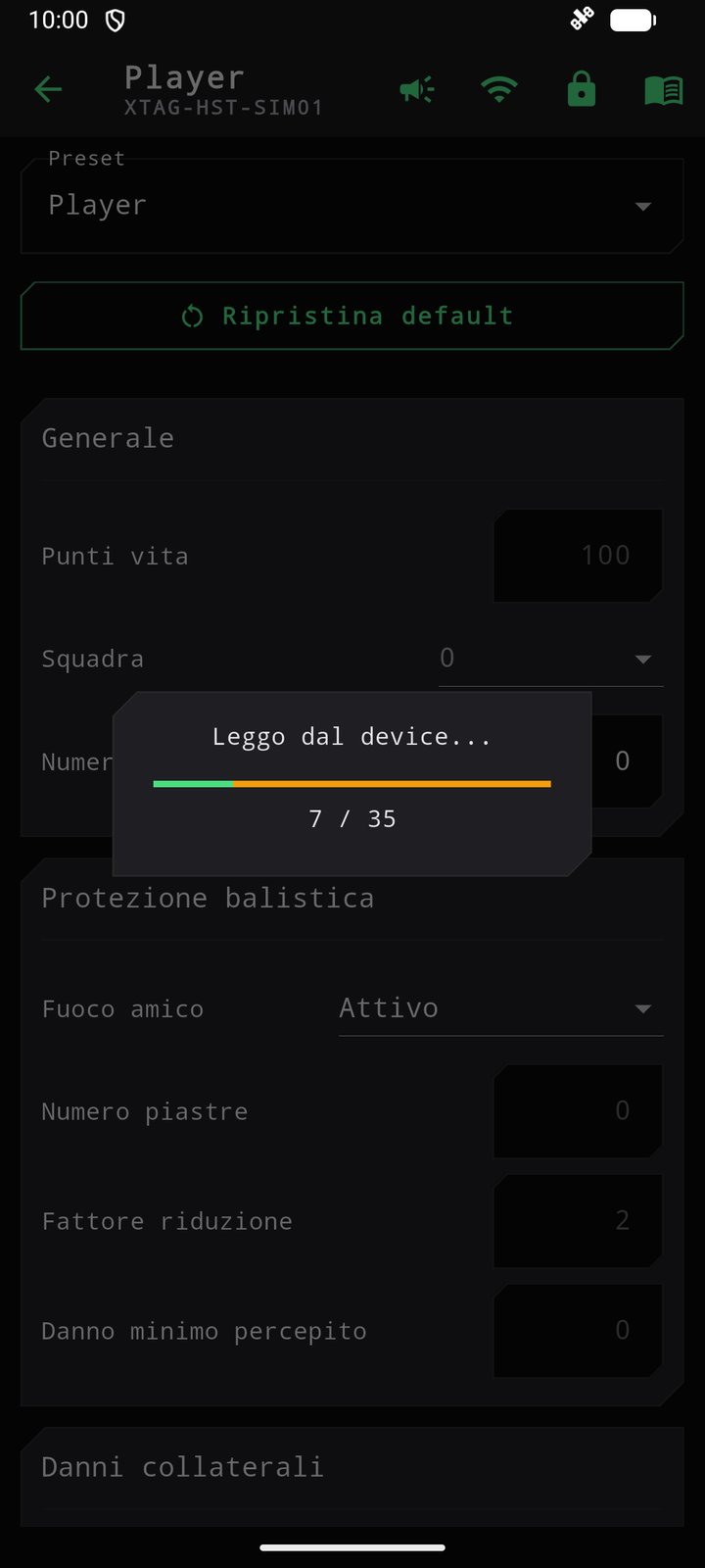 Lettura delle impostazioni con la barra di avanzamento