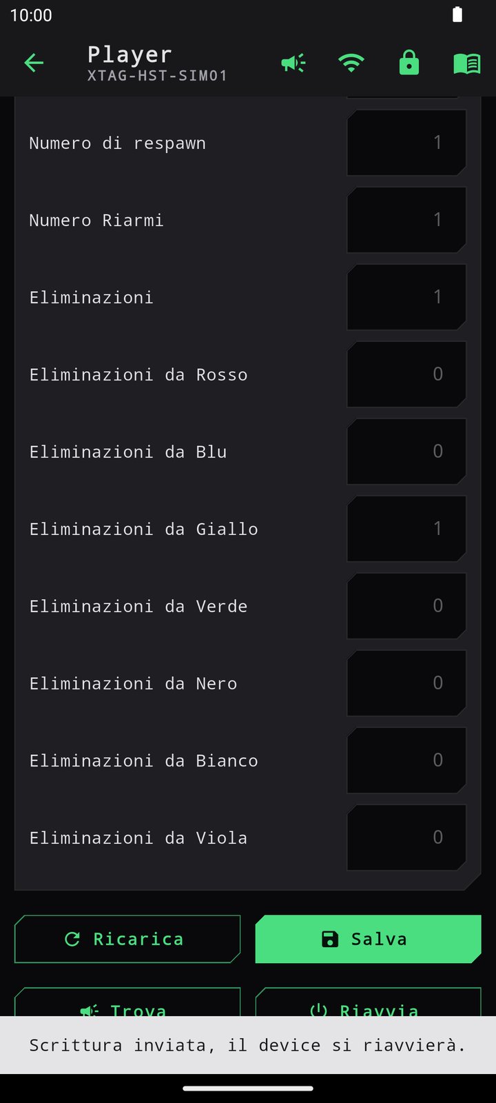Il messaggio Scrittura inviata, il device si riavvierà, dopo Salva