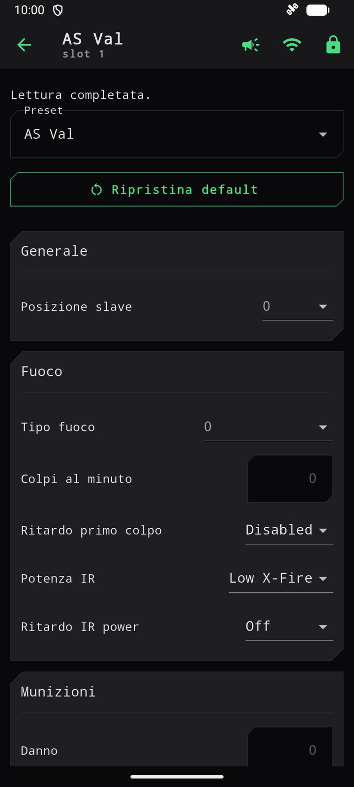 Pagina di un'arma aperta dall'headset