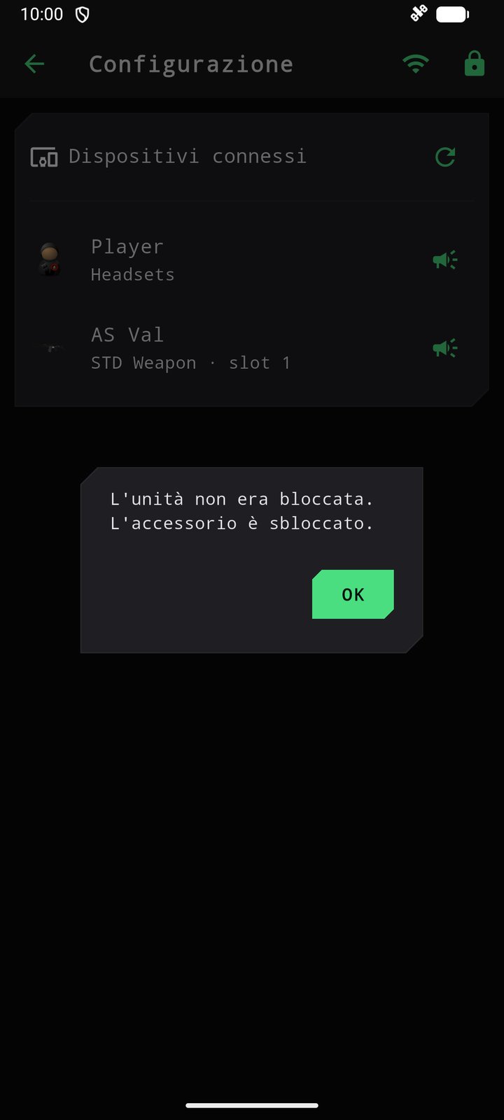 Esito dello sblocco: l'unità non era bloccata, l'accessorio è sbloccato