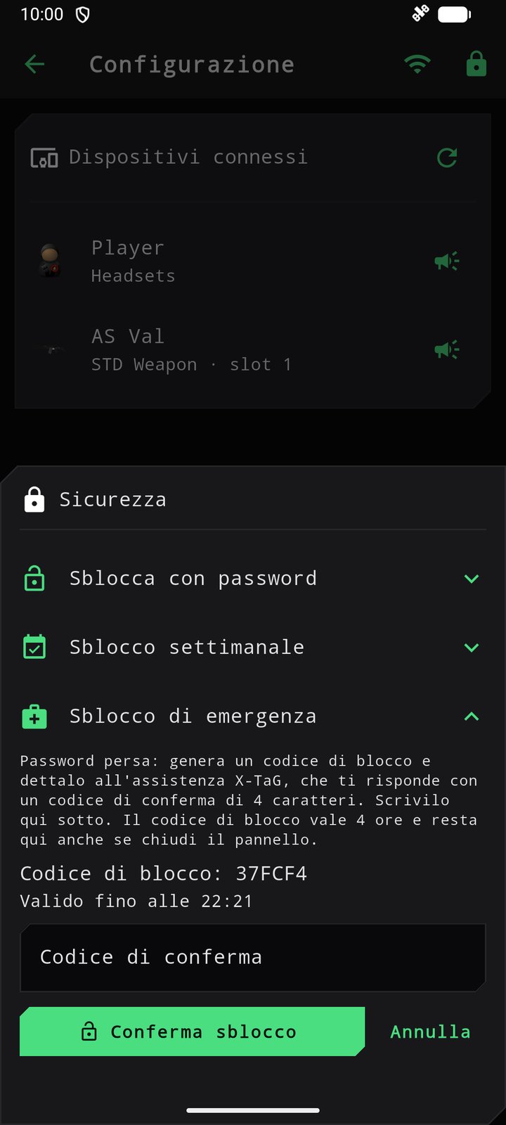 Sblocco di emergenza con il codice di blocco generato