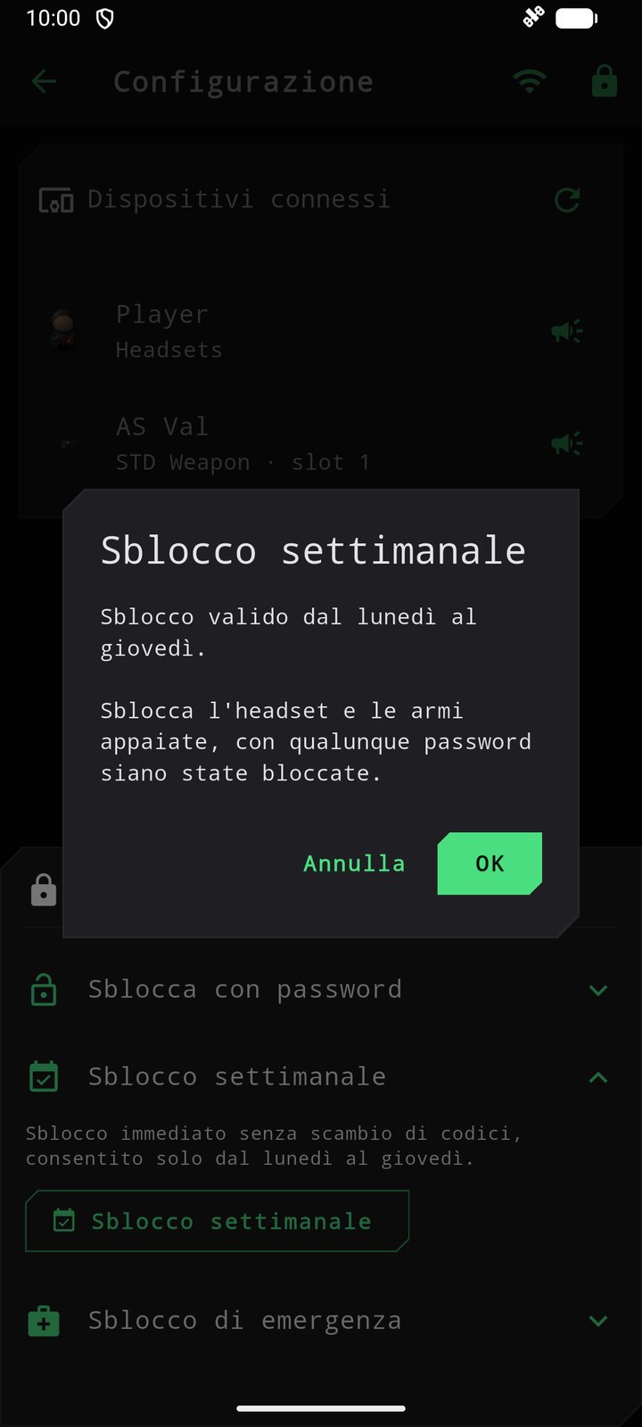 Conferma dello sblocco settimanale