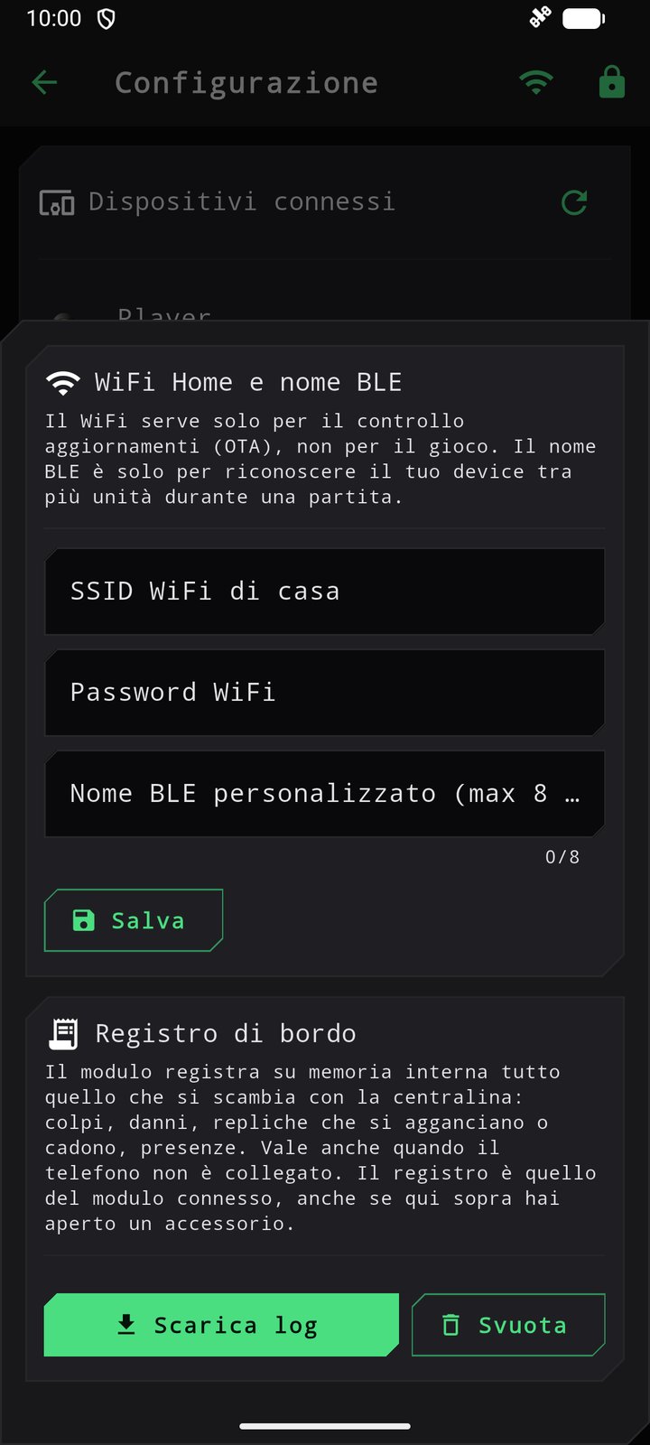 WiFi Home e nome BLE, e il registro di bordo