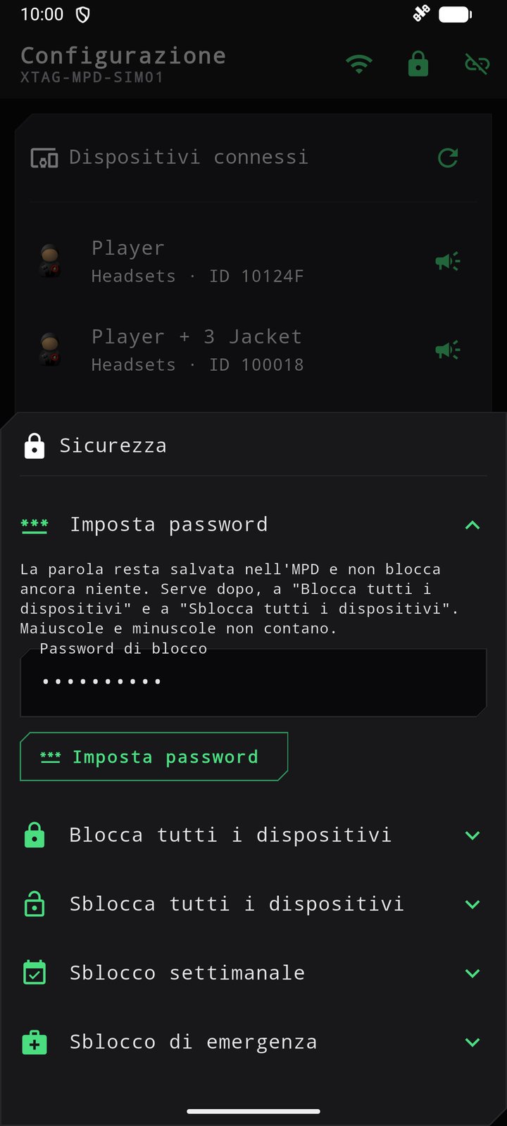 Imposta password nella Sicurezza dell'MPD