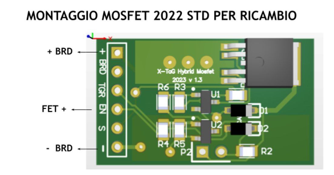 Montaggio del MOSFET 2022 STD di ricambio, con i collegamenti +BRD, FET+ e -BRD