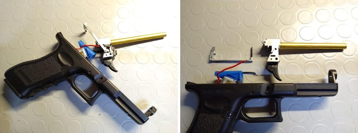 Il blocco grilletto sfilato dal fusto della Glock
